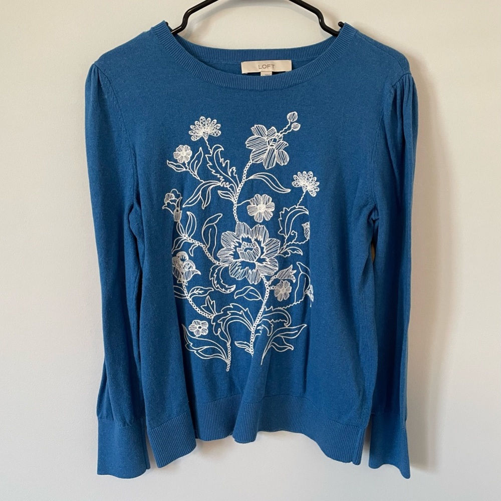 Blue Sweater with White Flowers 💙